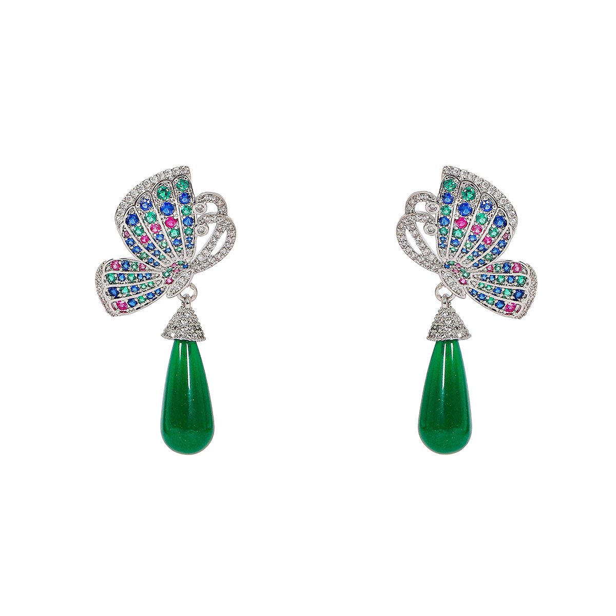 fashionable earrings with zircon drop-shaped