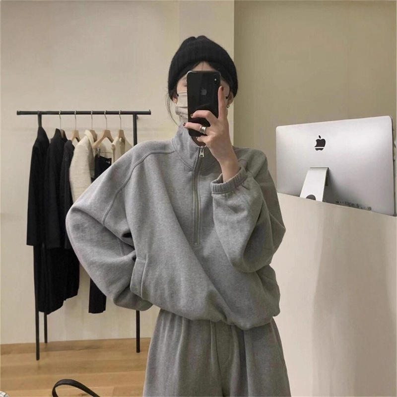 Fashion Trendy Women's Spring and Autumn Casual Sports Petite Stylish Stand Collar Sweatshirt and Sweatpants Two-Piece Set Fashion Trendy Women's Spring and Autumn Casual Sports Petite Stylish Stand Collar Sweatshirt and Sweatpants Two-Piece Set
