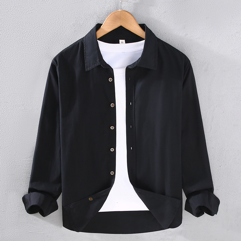 Camicia da uomo bianca versatile primavera ed estate a maniche lunghe sottili giapponesi_voghion.com