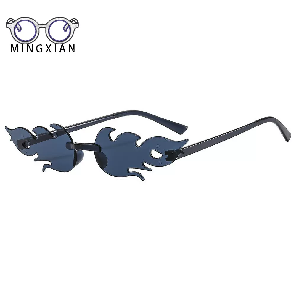 欧美新款个性火焰造型镜 炫彩海洋片无框墨镜跨境潮太阳眼镜