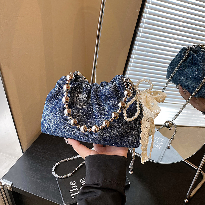 Bolso de cubo de moda coreana 2025 nuevo bolso con cuentas gypsophila bolso de hombro con diamantes bolso de mensajero de cadena mujer