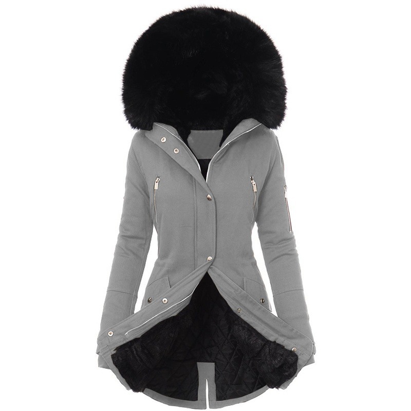 Amazon popular invierno abrigo de algodón acolchado de las mujeres Cuello de piel Abrigo acolchado de algodón abrigo de las mujeres de longitud media con capucha cintura apretada caliente chaqueta acolchada de algodón image 3