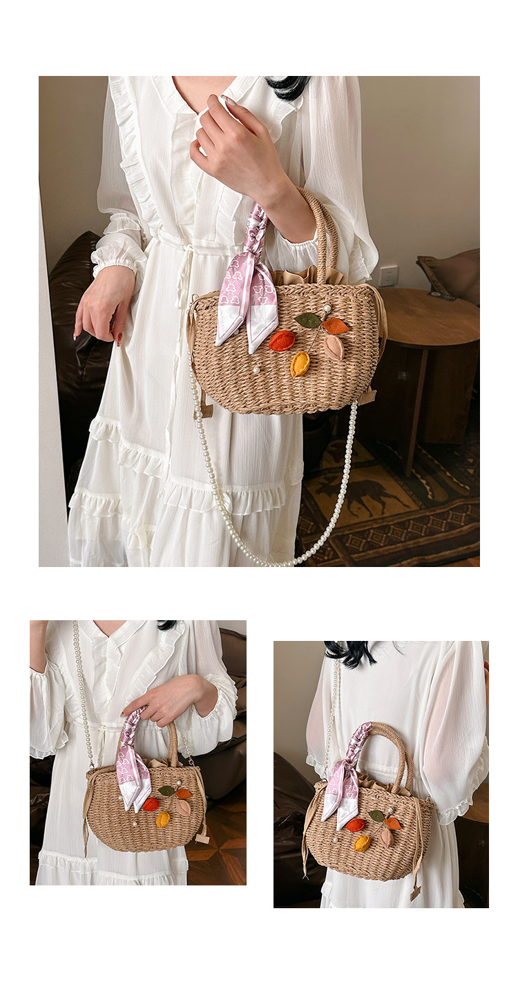 Women's Medium Straw Solid Color Flower Vacation Beach Beading Weave Square String Straw Bag display picture 27
