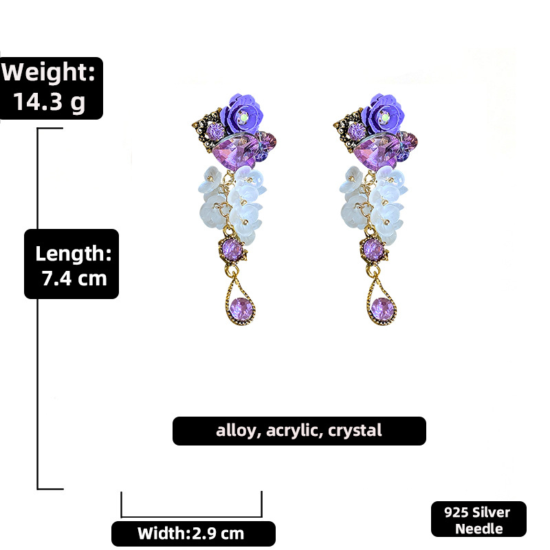 Retro Purple Crystal Heart Flower Earrings Wholesale Nihaojewelry display picture 4