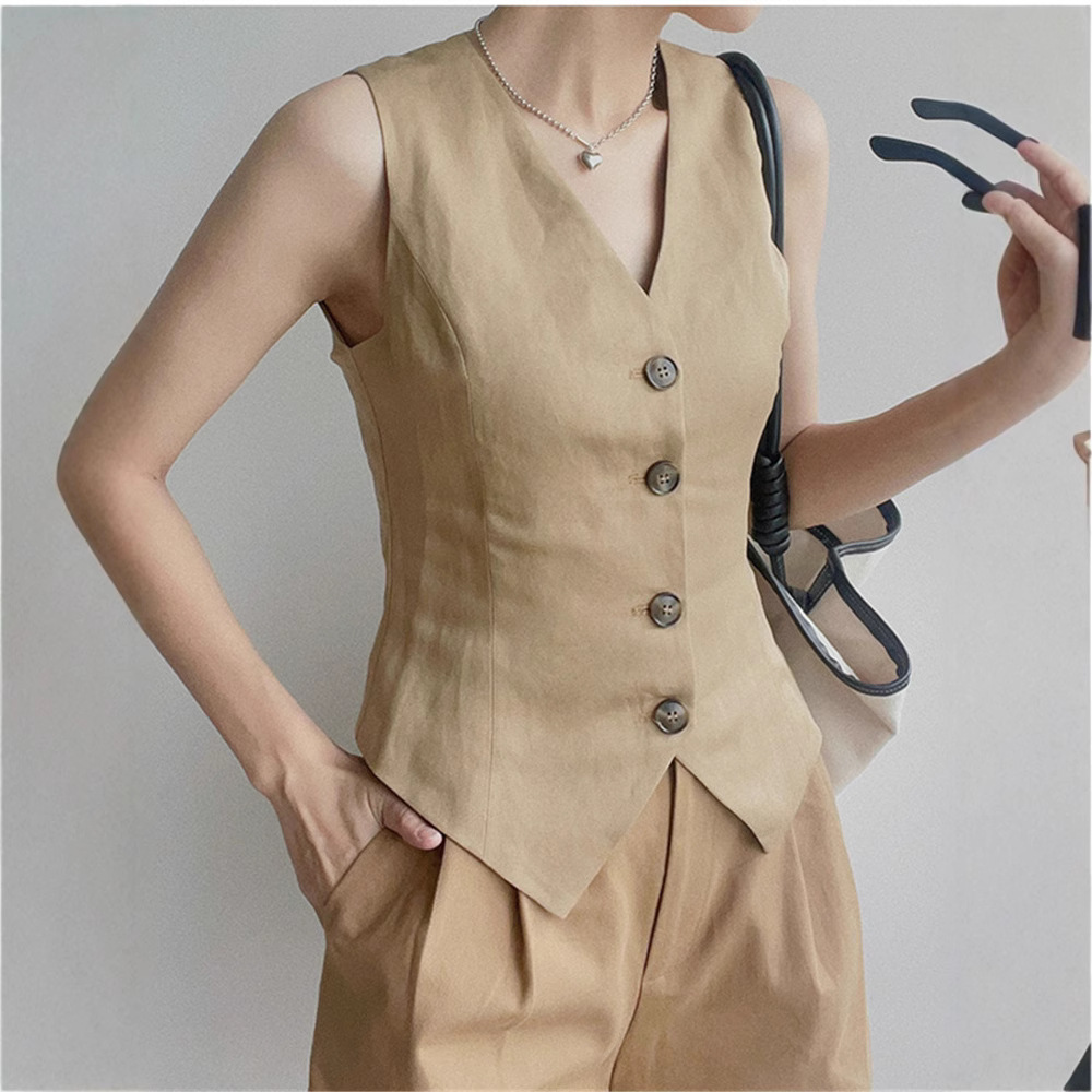 Old Money Style Tencel Linen V-Neck Suit Vest Short Jacket Women's Summer 2025 New Retro Sleeveless Vest Top