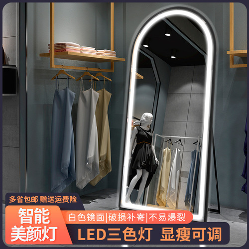 Wholesale Nordic Vlogger Full-Length Mirror Home Use Floor Mirror LED Lighted Dressing Mirror Wall Mounted Fashion Store Try-On Mirror