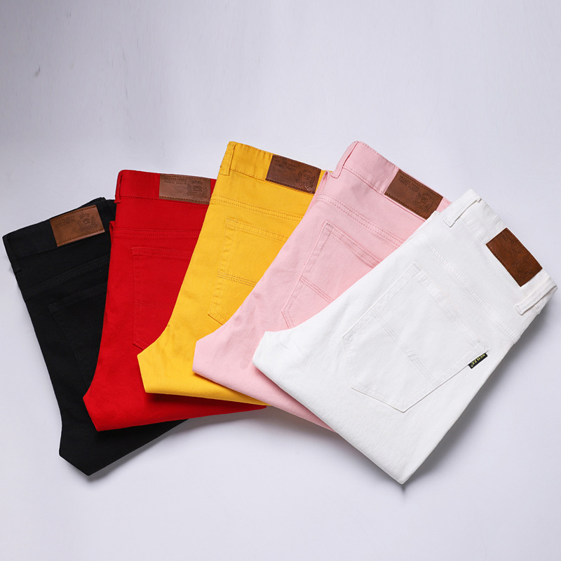 New Light Luxury Men's Jeans Fashion Pink Slim Fit Summer Stretch Versatile Young Men's Mid-Waist Casual Pants