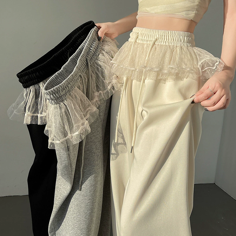 Cute lace summer trousers for leisure, lace dress, loose straight fit