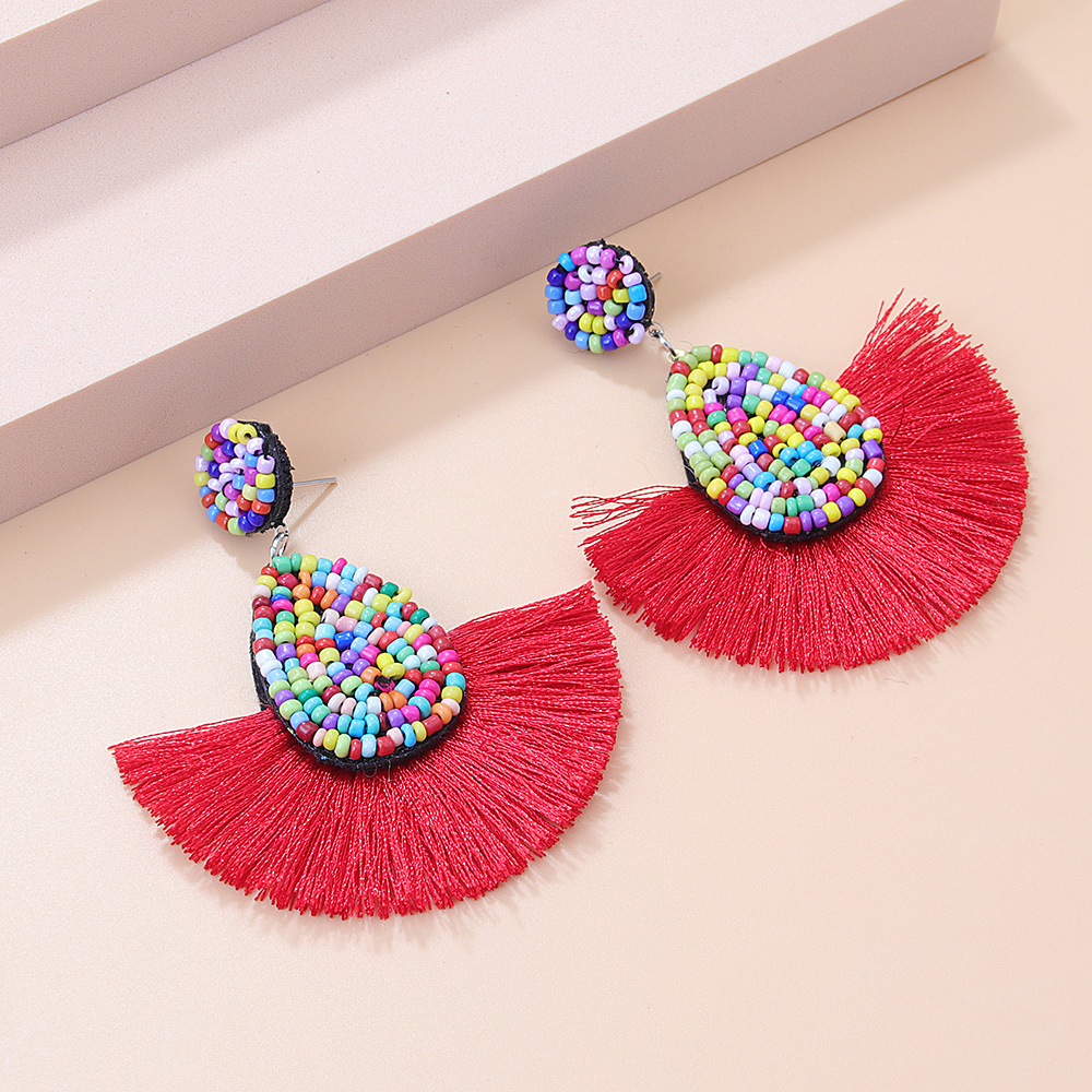13g Weight Alloy Ear Needle Material Drop Earrings Classification 1 Pair Quantity Holiday, Daily Occasion Seed Bead Material Water Droplets Pattern Women's Gender Tassel Design Bohemian Style 1 Pair Bohemian Water Droplets Tassel Seed Bead Drop Earrings 8