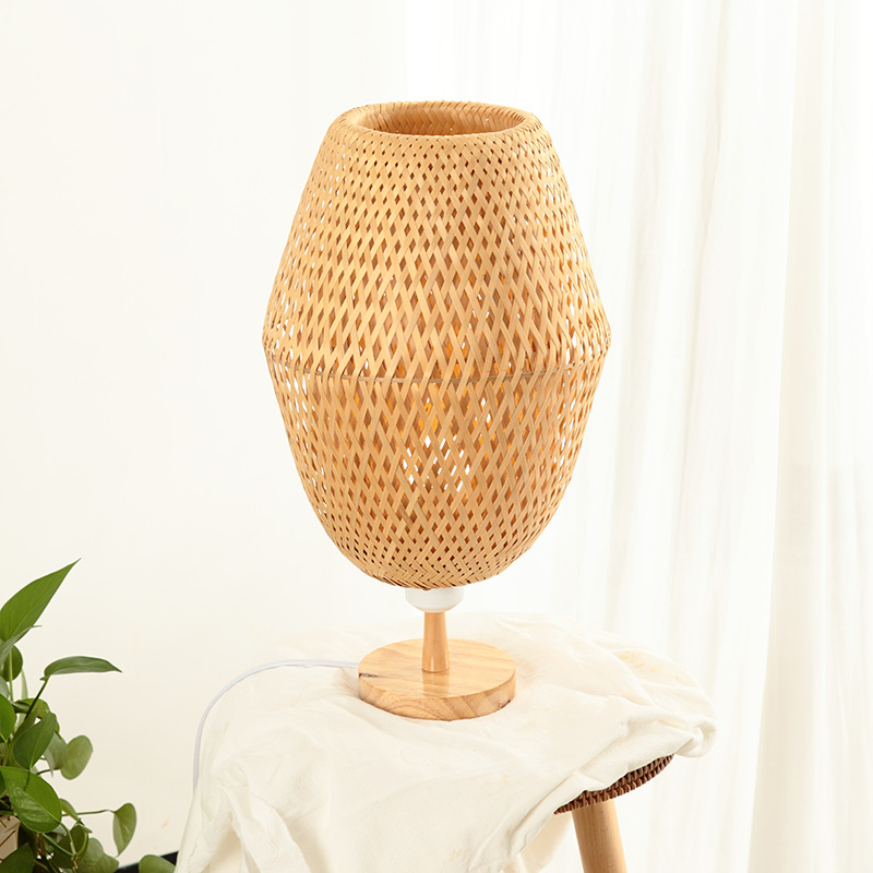 护眼台灯手工竹编禅意复古灯罩外壳书桌卧室学习灯装饰浪漫床头灯|ms