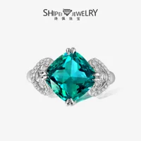 Shipeizhu зеленый турмалин Цвет кольцо 5ct толстый квадрат 10*10 Высокоуглеродистый бриллиант Красивый Привлекательный европейский и американский ветер 925 серебряное кольцо