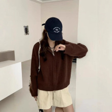 俄罗斯跨境新款简约拉链衫休闲大码厚实保暖纯色长袖毛衣外套女