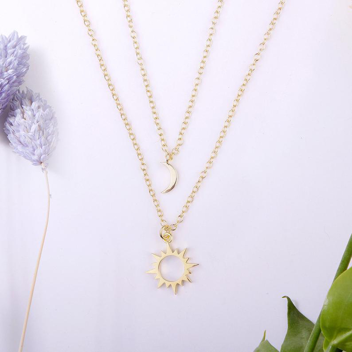 Unisex Gender Polishing Design Fashion Sun Moon Stainless Steel Necklace European And American Good Friend Couple Necklace