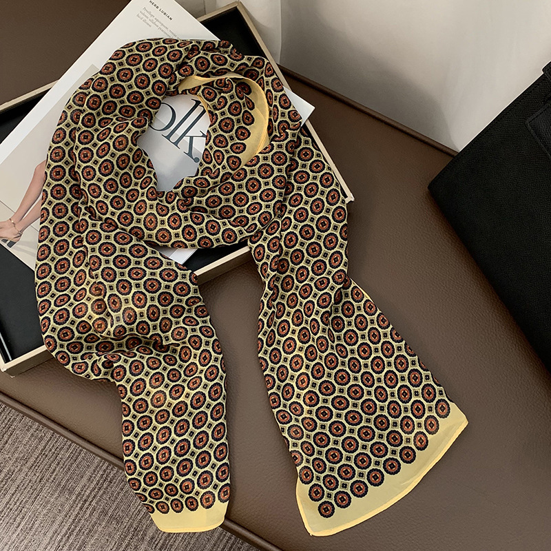 Bufanda de seda, sentido avanzado, todo fósforo, nuevo estilo multiusos, lunares, rosa, cuello, bufanda, bufanda, pañuelo, cinturón para el cabello, cinturón decorativo