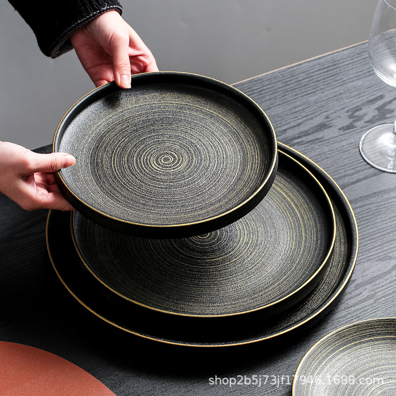 유럽식 스테이크 플레이트 세라믹 라운드 플레이트 가정용 접시 일본 식기 얕은 플레이트 고급 평면 플레이트 이탈리아 국수 플레이트