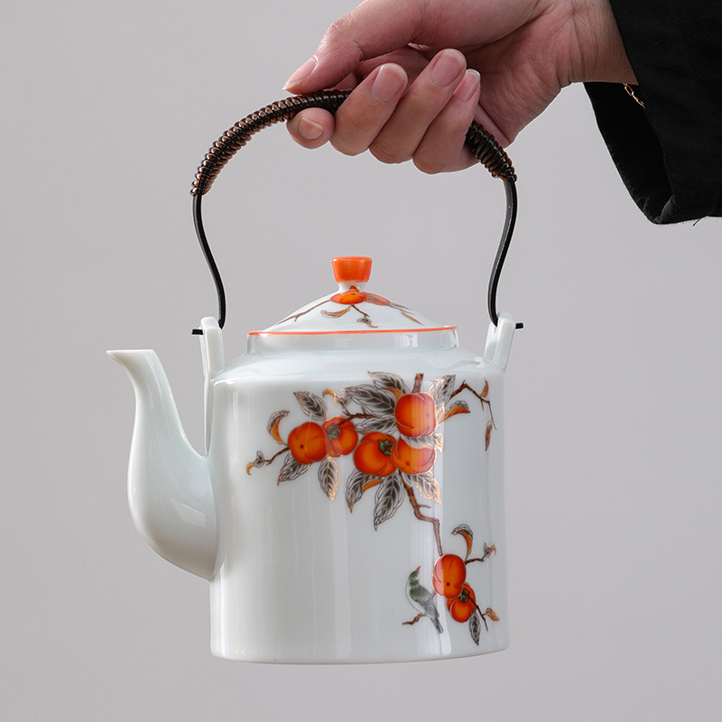亜光蘭カンフー茶器小橋壺シンプルリビング家庭用ティーポット陶磁器フィルタ単一大提梁壺|undefined