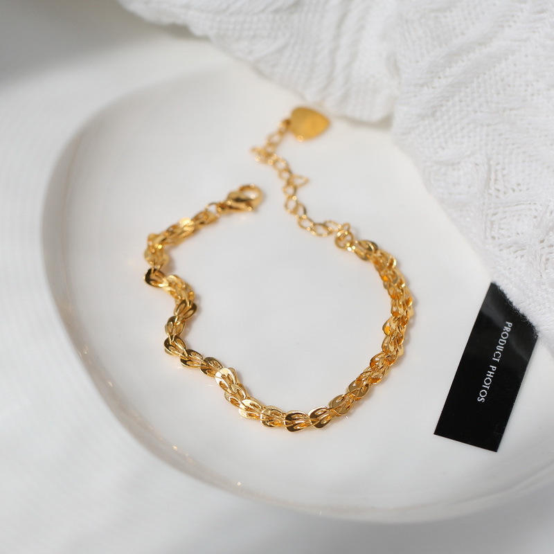 18g Weight Fashion Heart Shape Solid Color Titanium Steel Inlaid Gold Bracelets Necklace