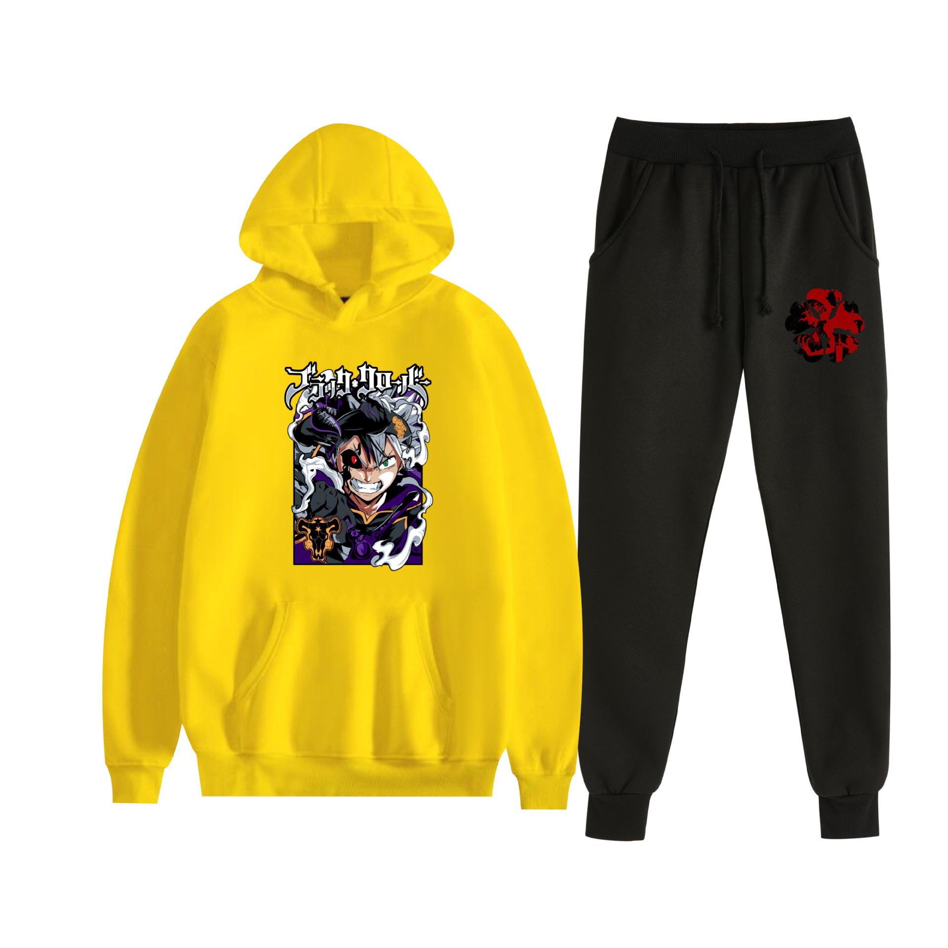 Europa y América otoño e invierno negro trébol de cuatro hojas periférico bidimensional hombres y mujeres deportes de ocio más suéter con capucha de terciopelo traje al por mayor