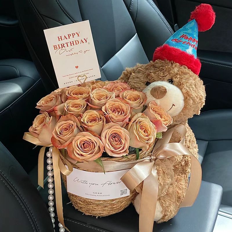 Regalos de cumpleaños flores jabón muñecas osos pequeños ramos de flores Teddy oso abrazar barril flores simuladas para regalos de novia