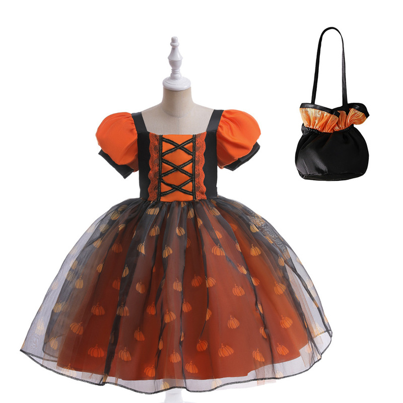 ハロウィンドレス 子供用コスプレ衣装 城の魔女プリントプリンセスドレス パーティーコスプレ衣装|undefined