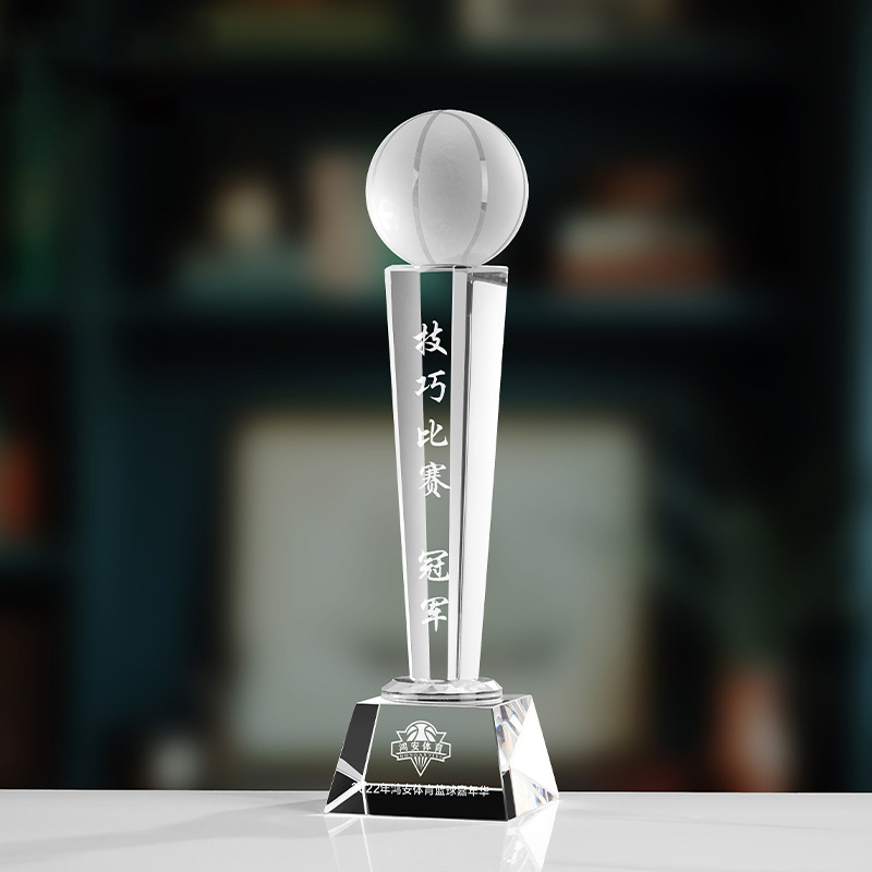 Trofeo de cristal de grabación reunión anual de competición de premios medallas de metal de madera sólida colorido trofeo de cristal impreso