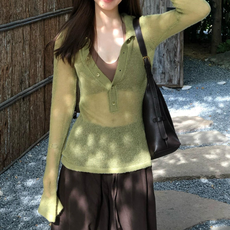 绝美巨好看的绿色长袖修身收腰小上衣女秋季2025新款韩系穿搭罩衫|undefined