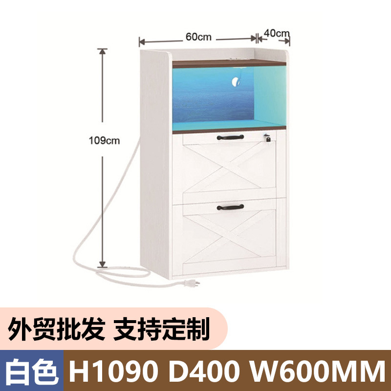 Factoria de comercio exterior personalizada dos cajones gabinete de archivos de oficina gabinete de madera con lámpara LED gabinete de almacenamiento abierto