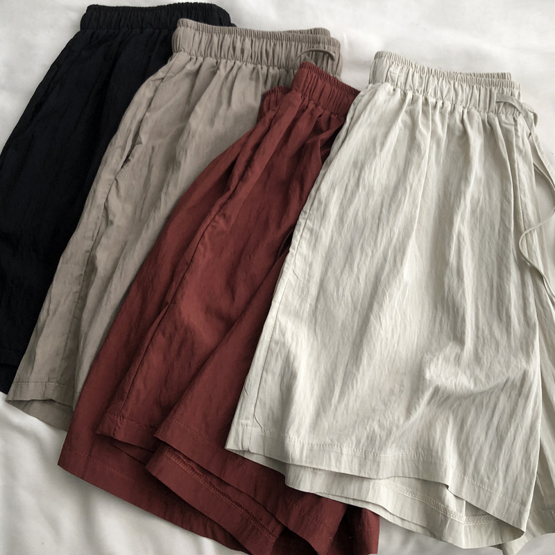 甩甩裤/纸片人 慵懒简约薄款空调热裤百搭松紧高腰纯色显瘦女裤夏