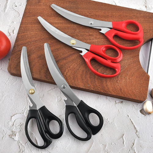 Factory wholesale stainless steel multifunctional barbecue scissors elbow non-slip small serrated Korean barbecue kitchen scissors