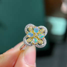 纯天然欧泊戒指5A级宝石尺寸3*4mms925银精工镶嵌厚重用银欧美