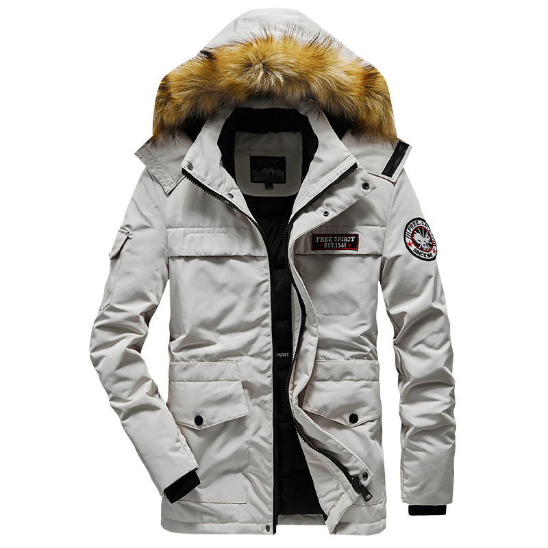 2024. aasta talvine meeste soe vabaaja kapuutsiga kamuflaažkarusnahast kraega puuvillane jope 1906_voghion.com