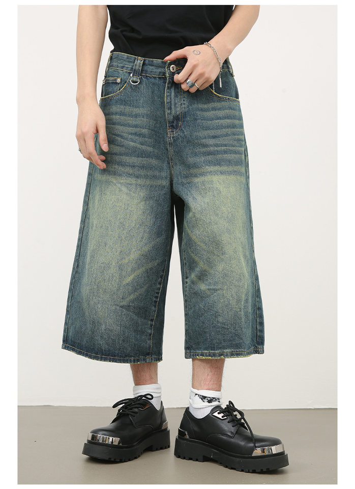Quần short denim nữ ống rộng lửng kiểu Mỹ — Màu trắng, Màu xanh denim thô, Màu đen thô, Ngụy trang màu mơ chi tiết 21