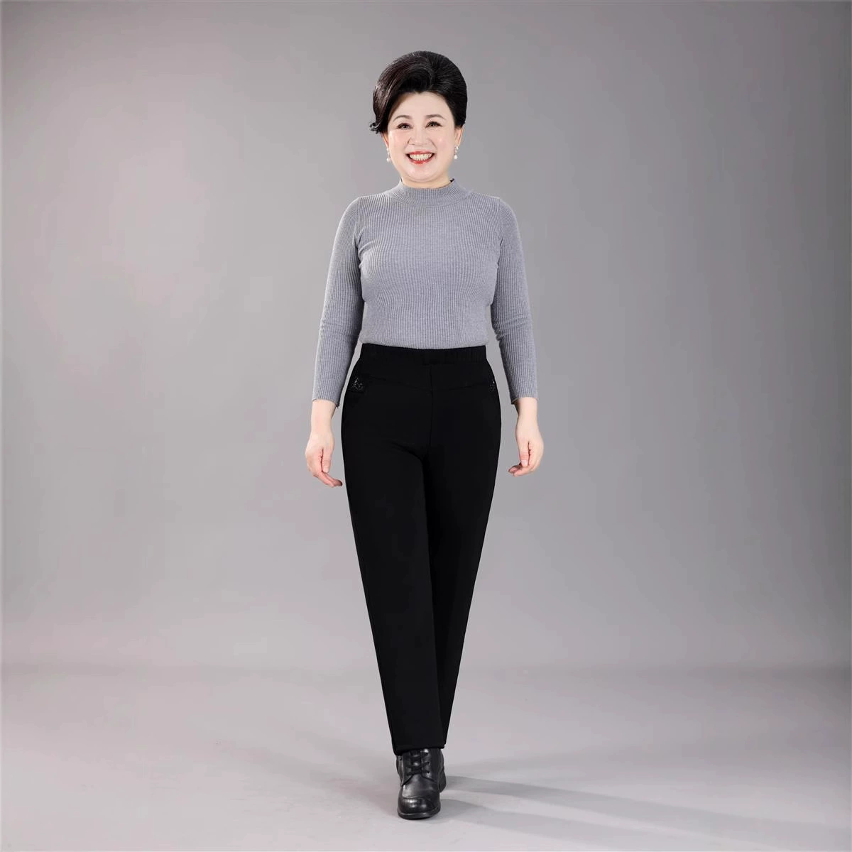 Осенне-зимние эластичные свободные брюки для мам среднего и пожилого возраста, женские брюки плюс бархатные эластичные брюки с высокой талией