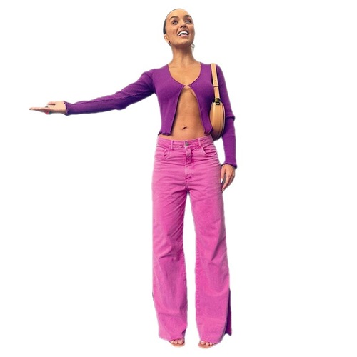 Cross-border AliExpress Amazon European and American Women's Summer Ins High-Waisted Straight Leg Split Casual Long Jeans 