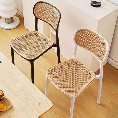 Thickened Home & Restaurant Dining Table Chairs in Rattan Style — Comfortable, Ergonomic Design with Simple Plastic Backrest, Ideal for Both Residential and Commercial Use