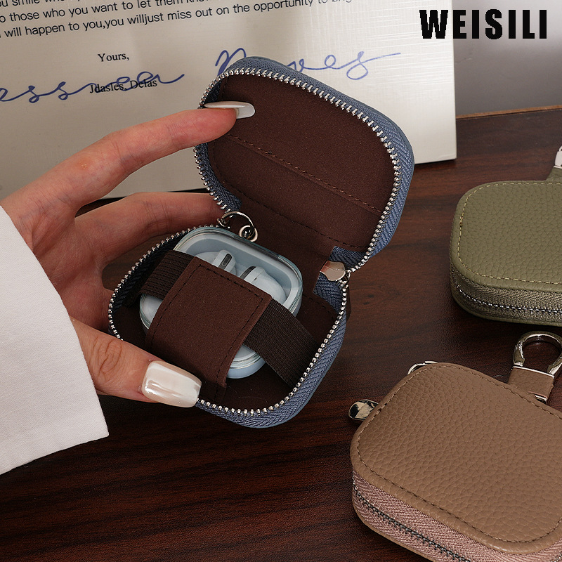 New Pu Compact Key Pouch Made of Top-Layer Cowhide, Universal Key Holder for Waist Hanging, Protective Case for Apple Bluetooth Earphones