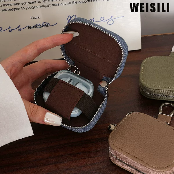 New Pu Compact Key Pouch Made of Top-Layer Cowhide, Universal Key Holder for Waist Hanging, Protective Case for Apple Bluetooth Earphones