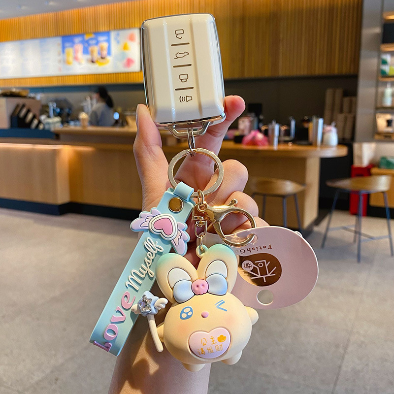 Caricatura goteo de pegamento Maji conejo llavero accesorios interesantes bonitos bolsos escolares colgante llavero de mujer al por mayor