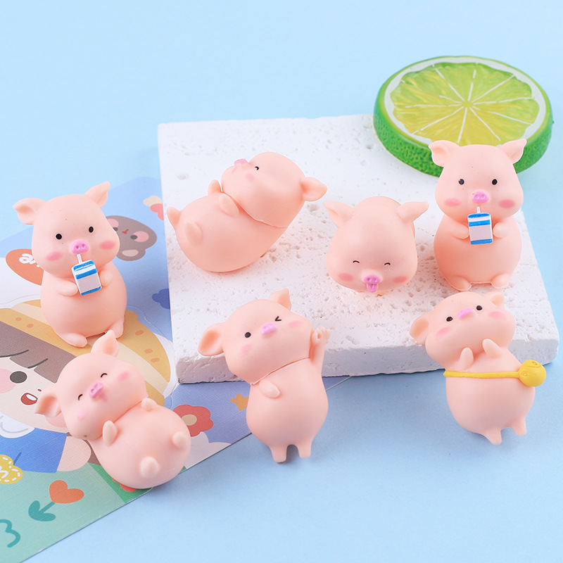 Muñeco de cerdo de leche tridimensional, dibujos animados, hecho a mano, accesorios de joyería DIY, pegamento de crema, resina, materiales para pequeños accesorios, venta al por mayor