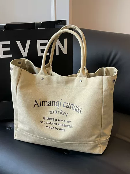 Original homemade Japanese style thick canvas English tote versatile artistic student commuter portable large capacity handbag