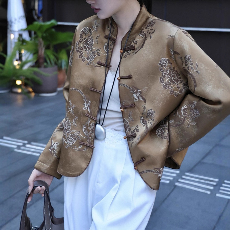 真丝羊毛提花外套好穿小宽松版型小立领百搭上衣|undefined