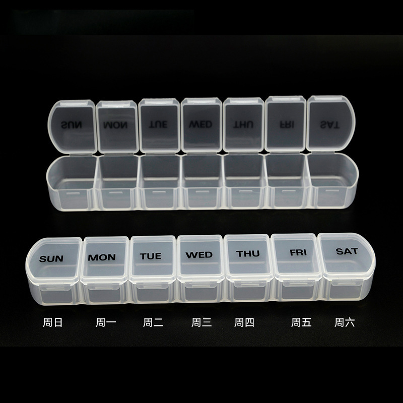 3228a Caja 7 días a la semana caja de la medicina 7 rejilla caja de plástico de embalaje de viaje caja de almacenamiento ovalada larga medicina