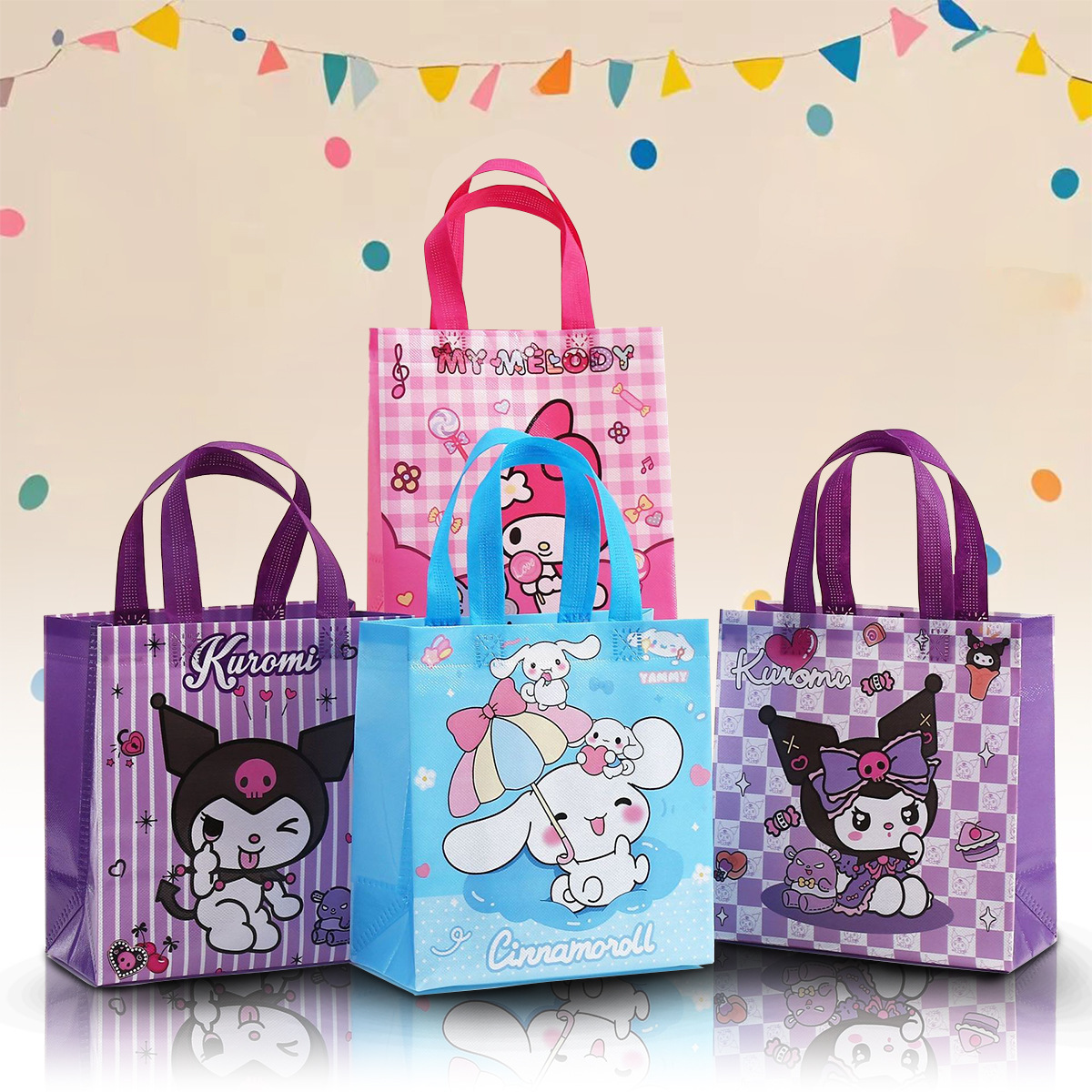 新款Sanrio Kuromi主题生日派对礼品袋无纺布外卖袋印花手提袋