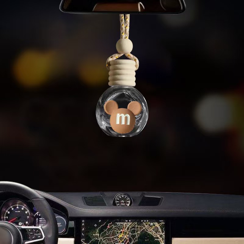 Espejo retrovisor de coche de dibujos animados botella de perfume colgante de coche botella vacía flor creativa botella de aromaterapia de coche aceite esencial decoración de coche