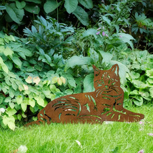 Temu热卖新款生锈色躺地猫咪地插做旧户外庭院装饰 网红ins风装饰