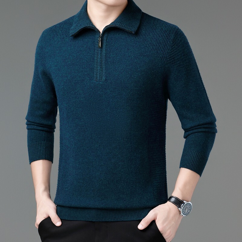 Brand Men's Half Turtleneck Zipper Pure Cashmere 2025 Winter Warm Dad Knitwear Pure Color Versatile Top