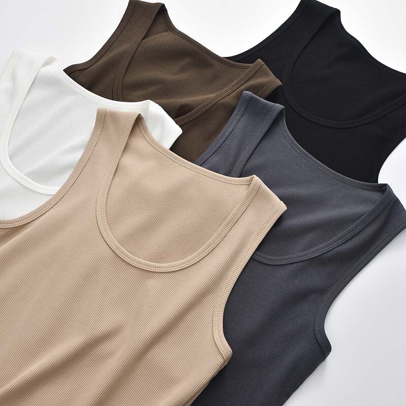 Suspenders U-neck Vest Women's Summer Outer Wear Inner Wear Anti-running Light Blocking Paramilis Youke Silk Thread Cotton Base White Top