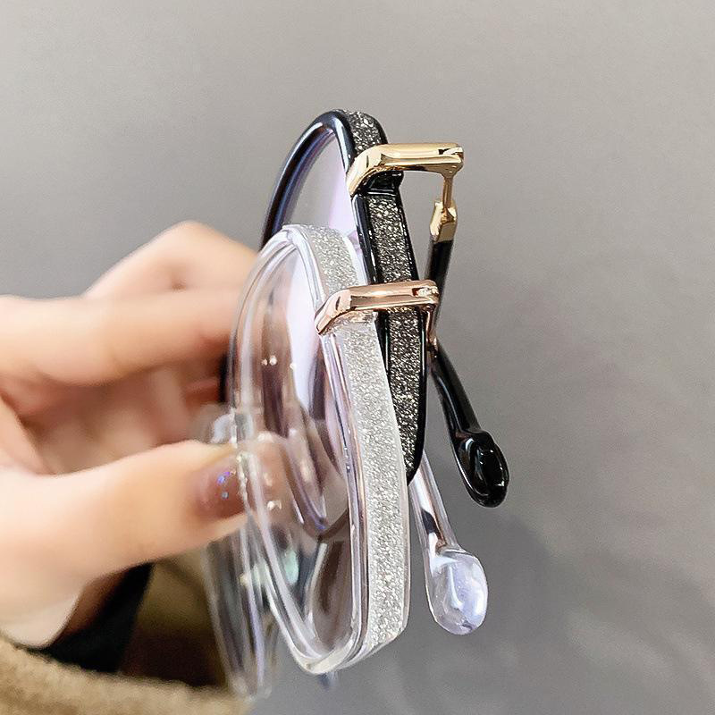 Gradiente transparente marcos de gafas viejos marrón frío para mujeres jóvenes, marcos grandes, cara grande, cara pequeña, gafas viejas de diamante