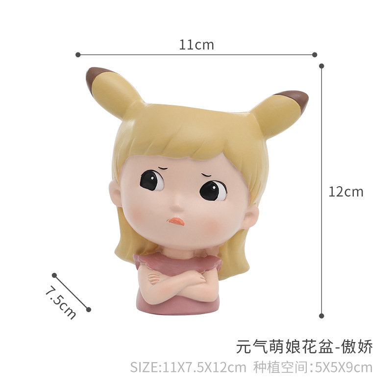 Chậu cây mọng nước hình cô gái hoạt hình resin, chậu mini để bàn, trang trí tiểu cảnh và sân vườn (RG-82)
