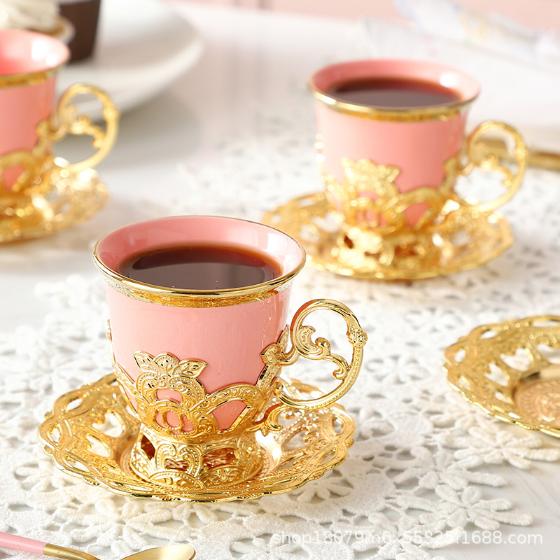 Taza de café de porcelana china de 2 piezas con platillo, nueva, de la marca FCM, en caja de regalo, aroma de café de Oriente Medio image 4